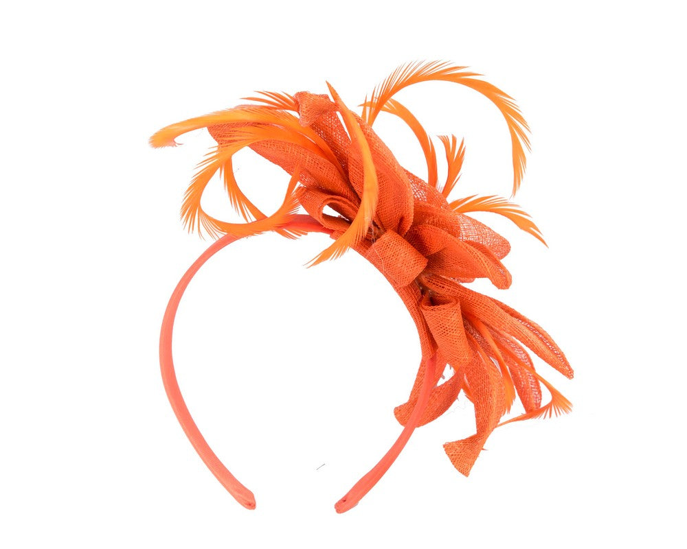 Orange sinamay flower fascinator by Max Alexander