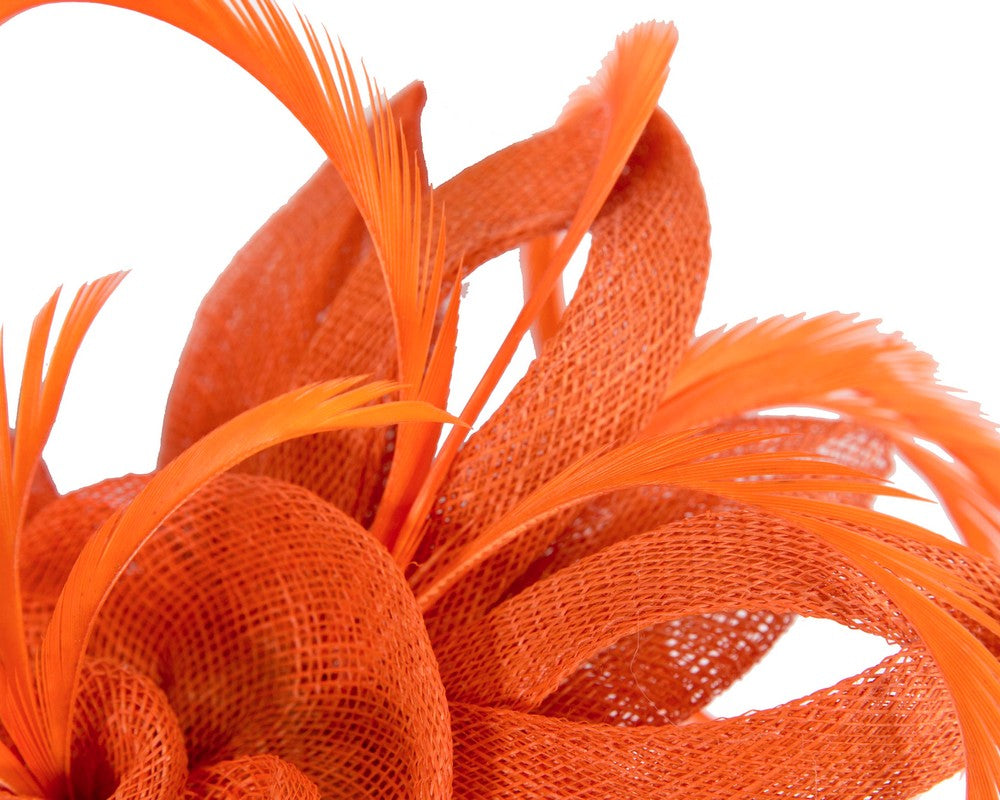 Orange sinamay flower fascinator by Max Alexander