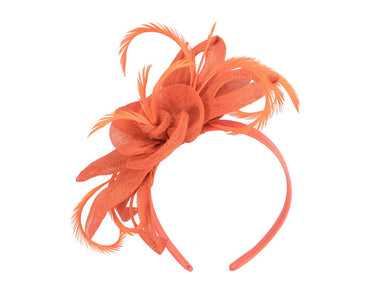 Orange sinamay flower fascinator by Max Alexander
