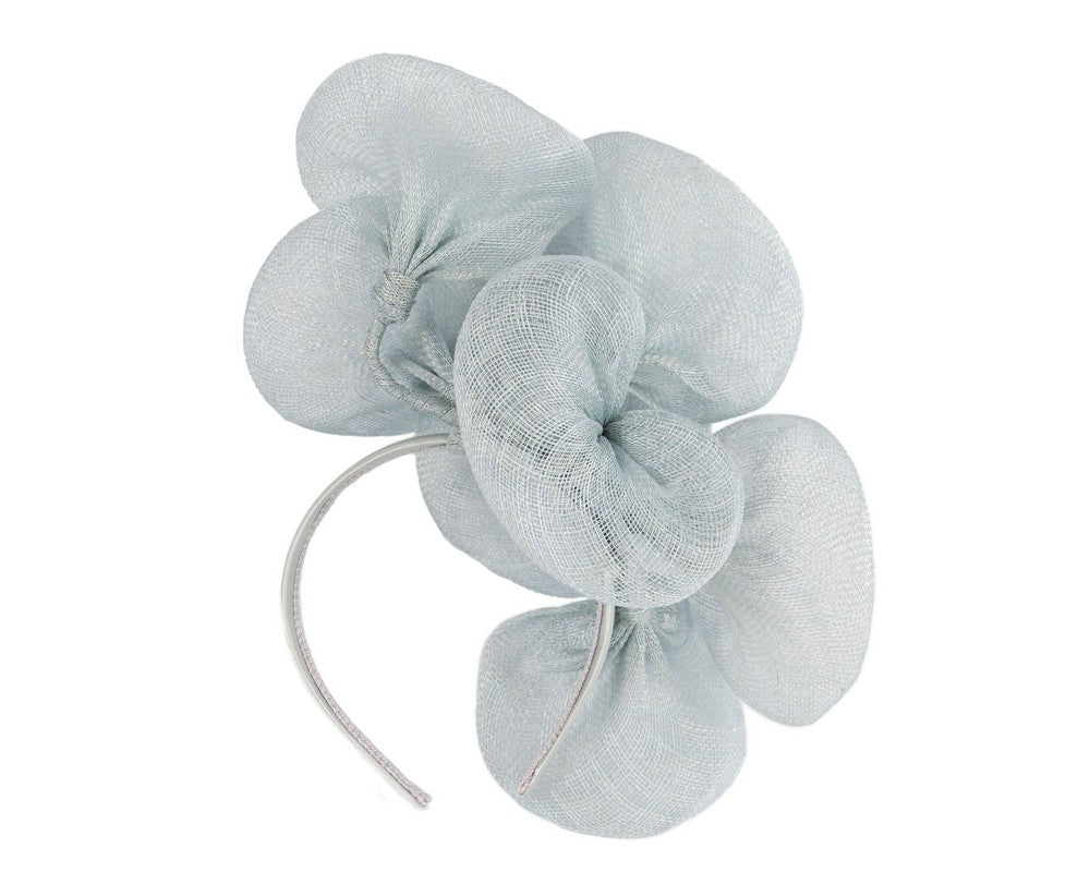 Large light blue sinamay flower fascinator by Max Alexander