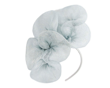 Large light blue sinamay flower fascinator by Max Alexander