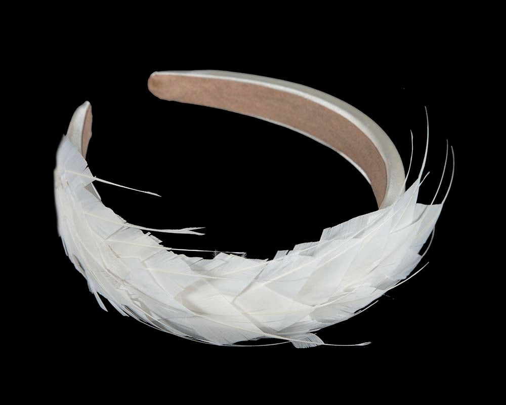 Cream feather headband by Max Alexander-3