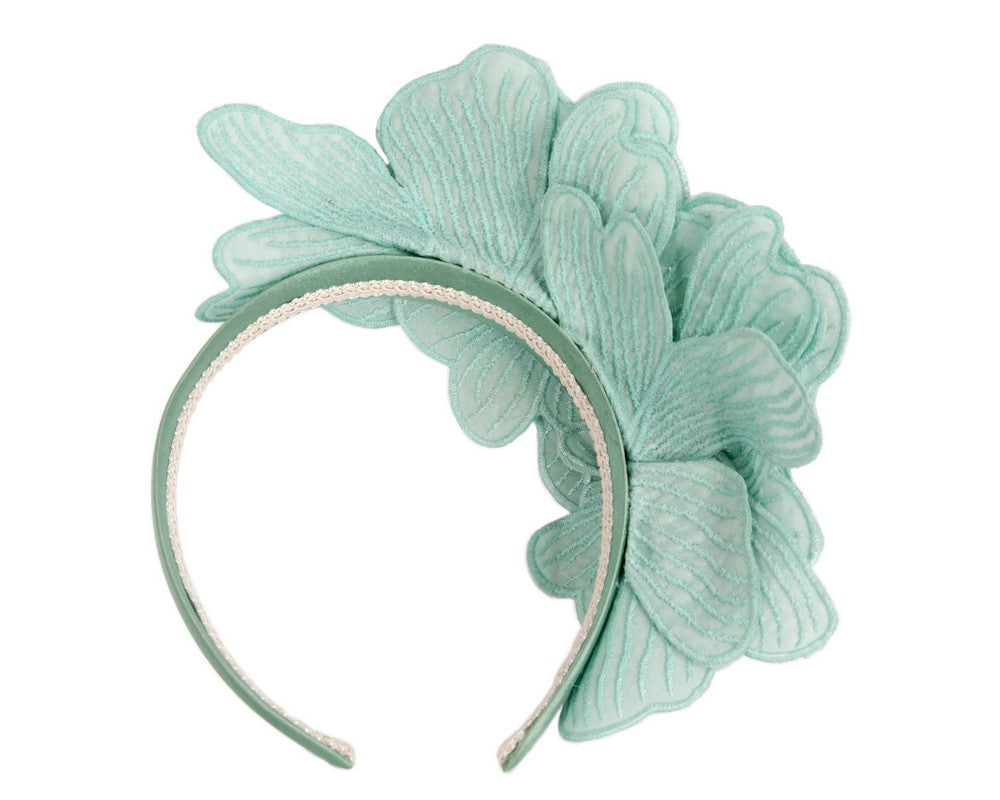 Mint green lace flower fasinator
