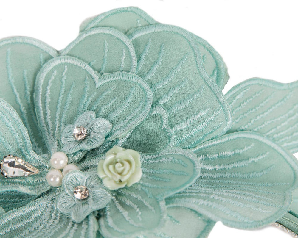 Mint green lace flower fasinator