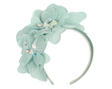 Mint green lace flower fasinator