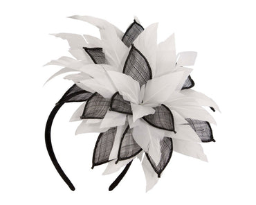 Black & White feathers flower fascinator by Max Alexander