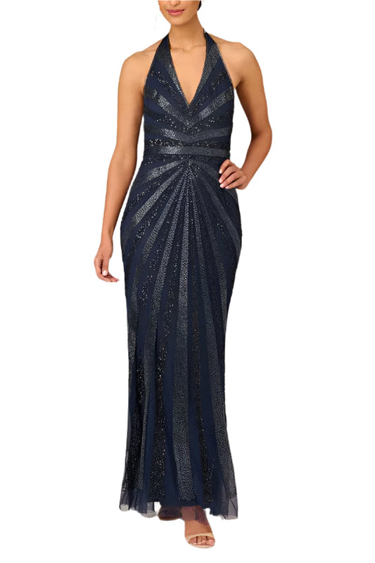 Aidan Mattox V-Neck Halter Beaded Gown-0