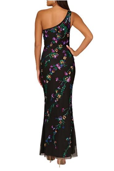 Aidan Mattox Beaded Mesh One Shoulder Sleeveless Mermaid Gown-1