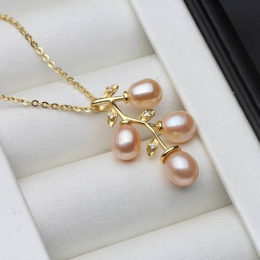 Designer Freshwater Pearl Leaf Necklace in Gold-1