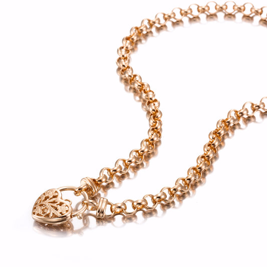 18ct Heavy Rose Gold Plated 6mm Belcher Chain Necklace with a Filigree Locket - USA Made-0
