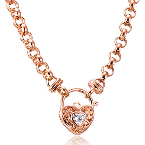 18ct Heavy Rose Gold Plated 6mm Belcher Chain Necklace with a Filigree Locket Featuring a Simulated Diamond - USA Made-0