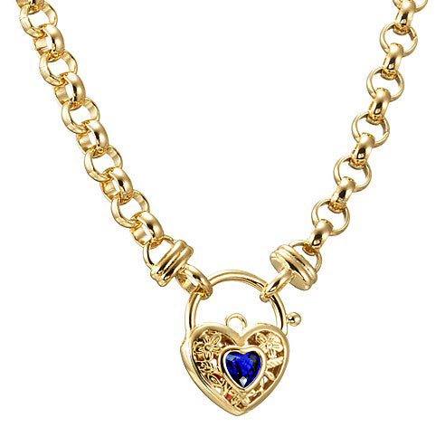 18ct Heavy Yellow Gold Plated 6mm Belcher Chain Necklace with a Dark Blue Filigree Locket - USA Made-0