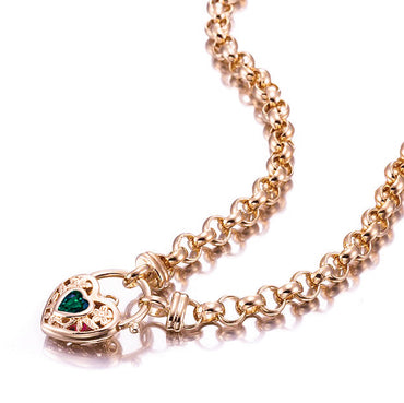 18ct Heavy Rose Gold Plated 6mm Belcher Chain Necklace with a Green Filigree Locket - USA Made-1