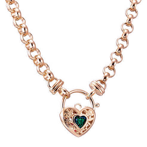 18ct Heavy Rose Gold Plated 6mm Belcher Chain Necklace with a Green Filigree Locket - USA Made-0