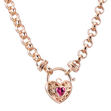 18ct Heavy Rose Gold Plated 6mm Belcher Chain Necklace with a Pink Filigree Locket - USA Made-1
