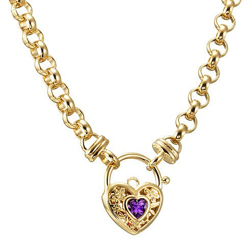 18ct Heavy Yellow Gold Plated 6mm Belcher Chain Necklace with a Purple Filigree Locket - USA Made-0