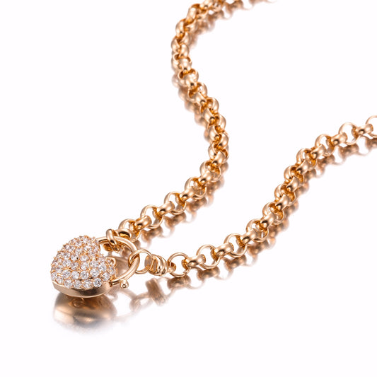 18ct Heavy Rose Gold Plated 6mm Belcher Chain Necklace Featuring a Simulated Diamond Locket - USA Made-0