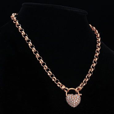 18ct Heavy Rose Gold Plated 6mm Belcher Chain Necklace Featuring a Simulated Diamond Locket - USA Made-1