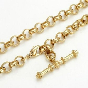 18ct Heavy Yellow Gold Plated 6mm Belcher Chain Necklace with T-Bar End - USA Made-1