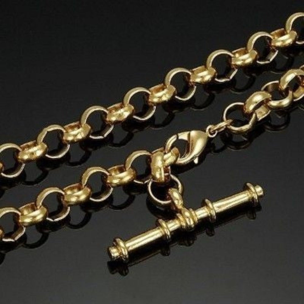 18ct Heavy Yellow Gold Plated 6mm Belcher Chain Necklace with T-Bar End - USA Made-4