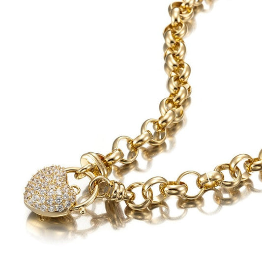 18ct Heavy Yellow Gold Plated Belcher Chain Necklace Featuring a Simulated Diamond Locket - USA Made-0