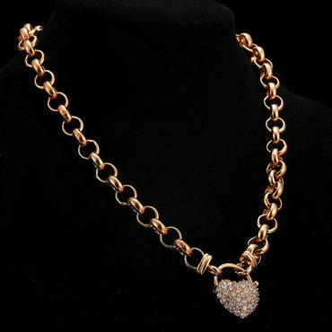 18ct Heavy Rose Gold Plated Belcher Chain Necklace Featuring a Simulated Diamond Locket - USA Made-1
