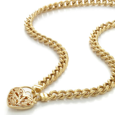 18ct Heavy Yellow Gold Plated Euro Chain Necklace with a Filigree Locket - USA Made-1