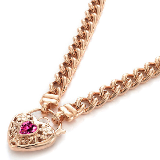 18ct Heavy Rose Gold Plated Euro Chain Necklace with a Pink Filigree Locket - USA Made-0