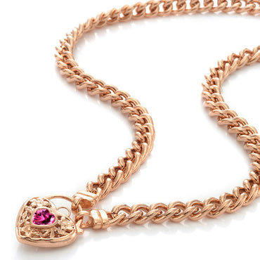 18ct Heavy Rose Gold Plated Euro Chain Necklace with a Pink Filigree Locket - USA Made-1