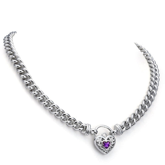 925 Sterling Silver Plated Euro Chain Necklace with a Purple Filigree Locket - USA Made-0