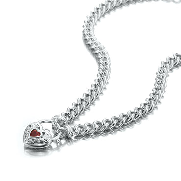 925 Sterling Silver Plated Euro Chain Necklace with a Filigree Locket Featuring a Simulated Ruby - USA Made-1