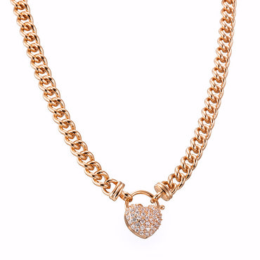 18ct Heavy Rose Gold Plated Euro Chain Necklace Featuring a Simulated Diamond Locket - USA Made-1
