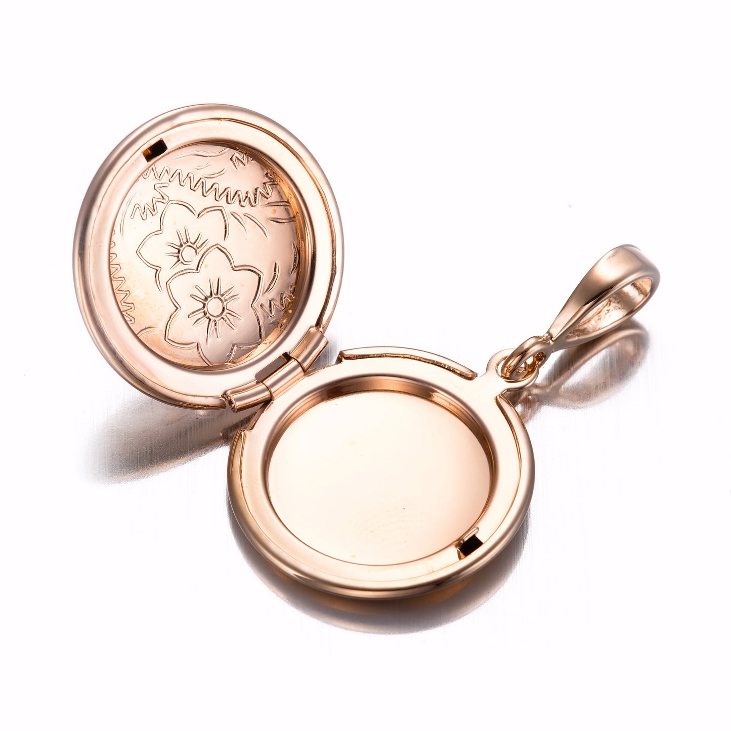 18ct Heavy Rose Gold Plated Round Locket Pendant - USA Made-2