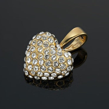 18ct Heavy Yellow Gold Plated Crystal Heart Pendant - USA Made-1