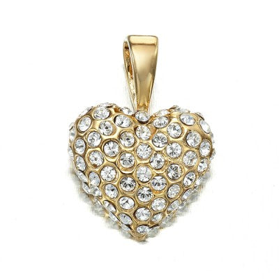 18ct Heavy Yellow Gold Plated Crystal Heart Pendant - USA Made-2
