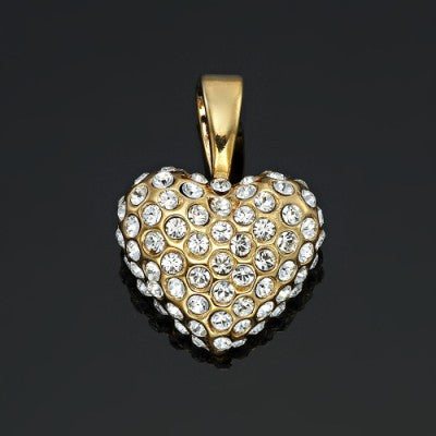 18ct Heavy Yellow Gold Plated Crystal Heart Pendant - USA Made-3