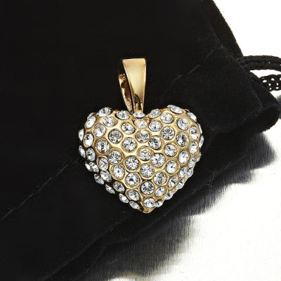 18ct Heavy Yellow Gold Plated Crystal Heart Pendant - USA Made-4