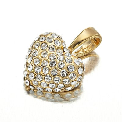 18ct Heavy Yellow Gold Plated Crystal Heart Pendant - USA Made-0