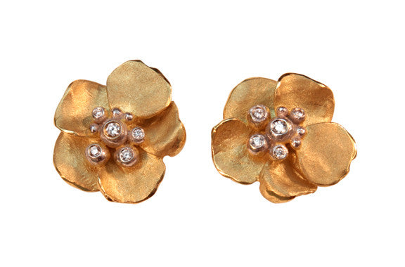 Metal Petals- Pansy Earring-Small-14K Gold & Diamonds