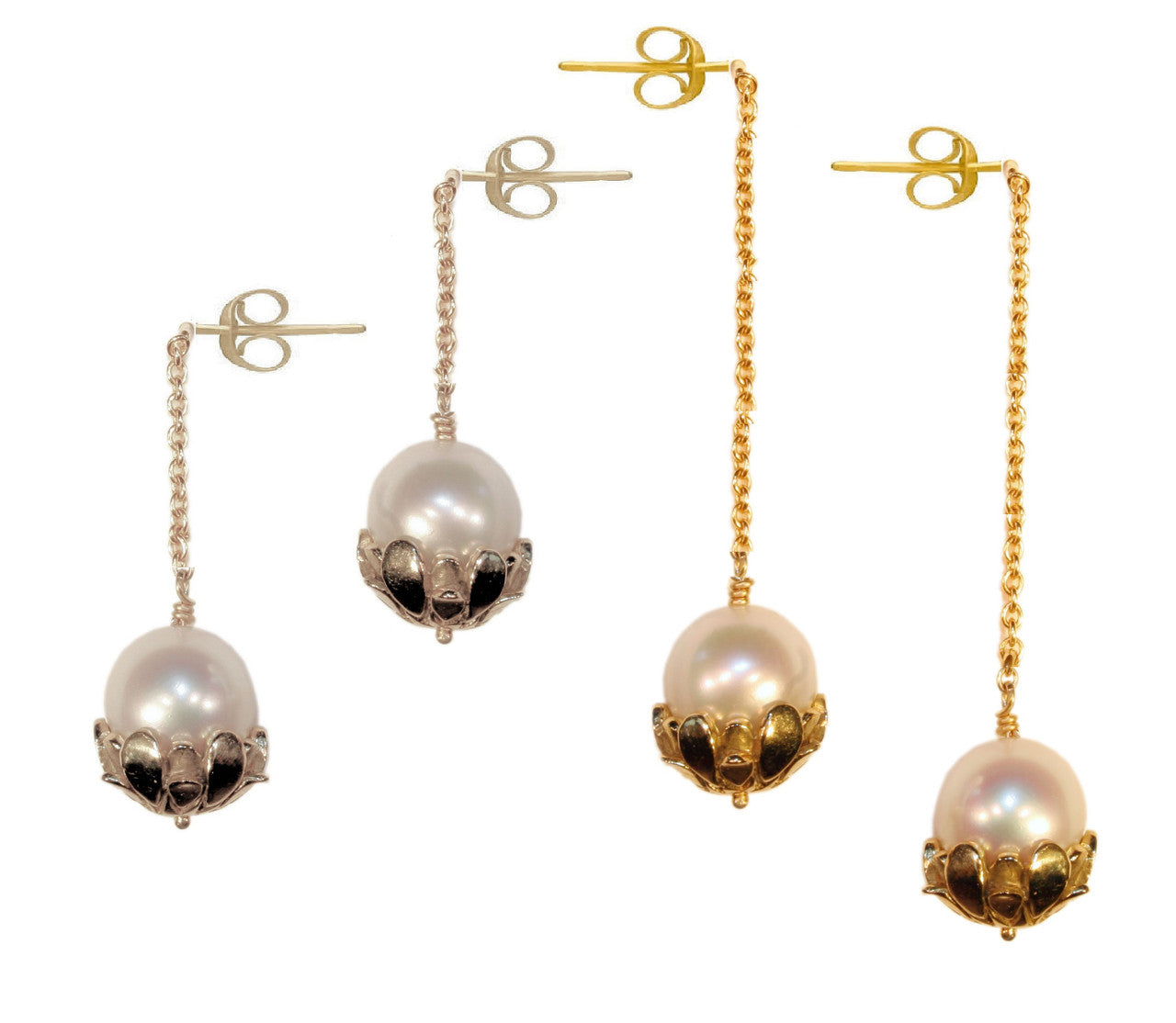 Pearl Lariat- Flower Cap tips in 18K Gold