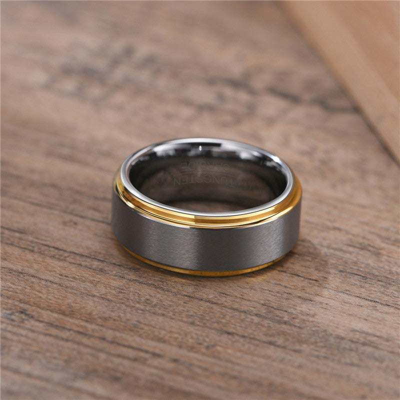 Designer Two Tone Grey & Gold Tungsten 8mm Men's Wedding Band Ring-2
