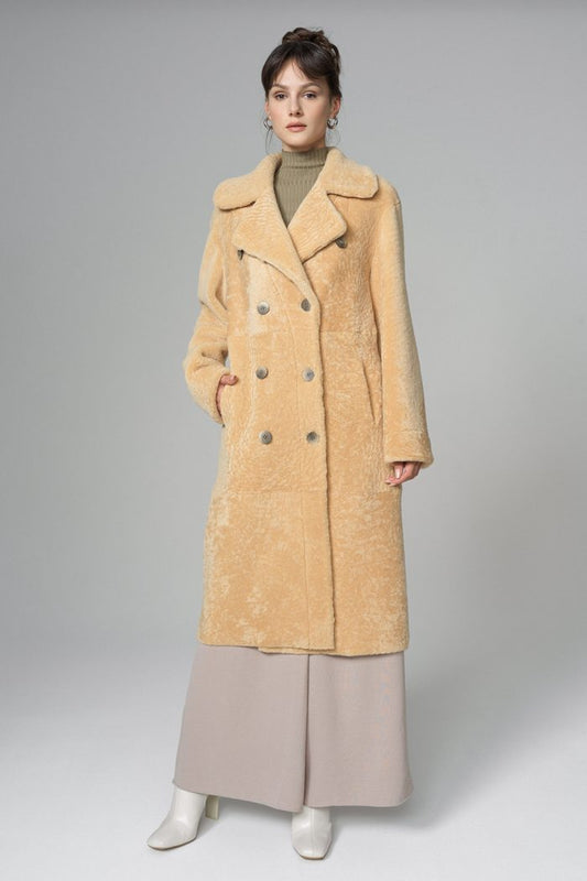 Yellow Reversible Genuine Sheepskin Maxi Coat-0