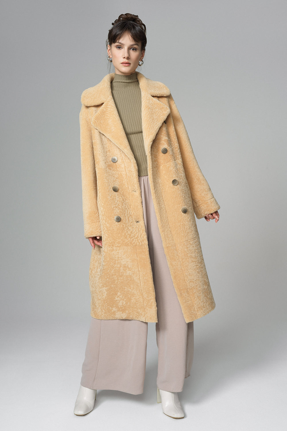 Yellow Reversible Genuine Sheepskin Maxi Coat-4