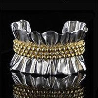 Ruffle Cuff Bracelet: Diamonds in Sterling Silver with 18K Gold Plate Options.-10