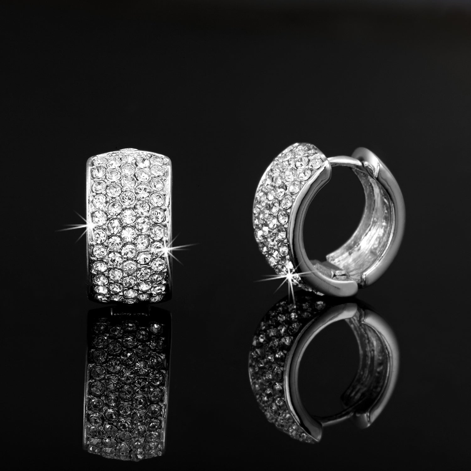 Solid 925 Sterling Silver Huggie Earrings Featuring 106 Crystals by Swarovski®-0