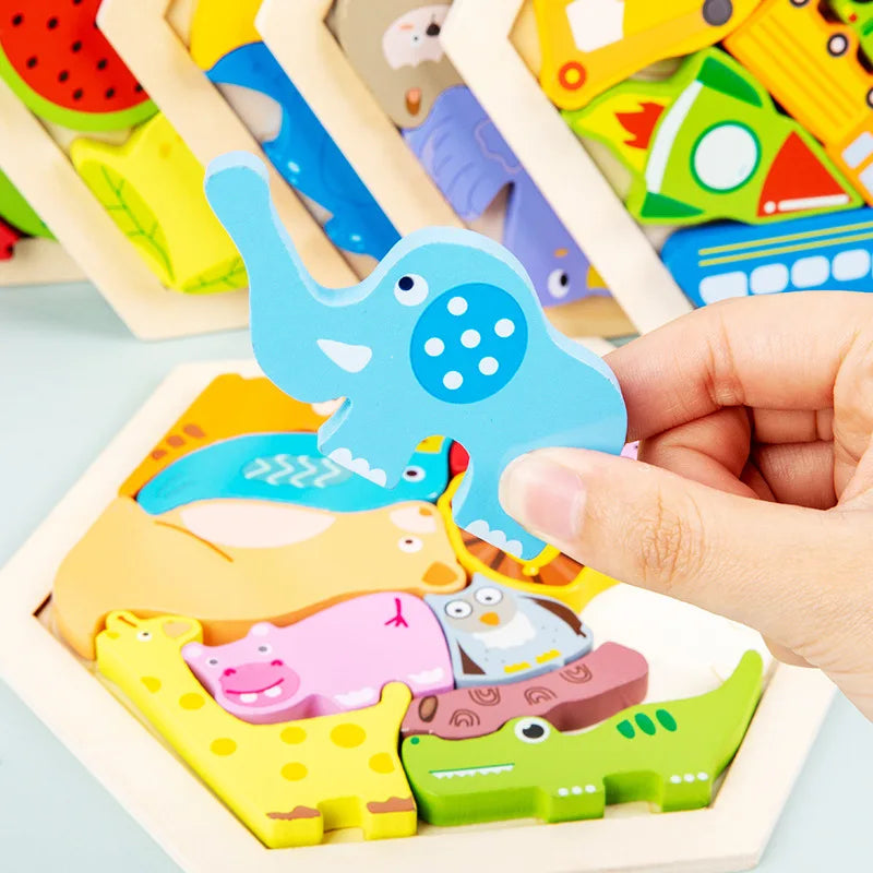 Wooden Toy Hexagonal Tangram for Children Multivariant-3