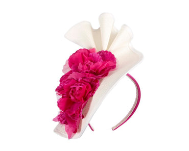 White fuchsia Melbourne Cup races fascinator by Fillies Collection