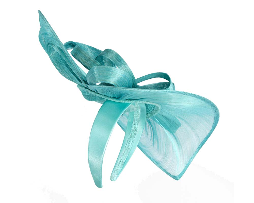 Large turquoise silk abaca heart fascinator-4