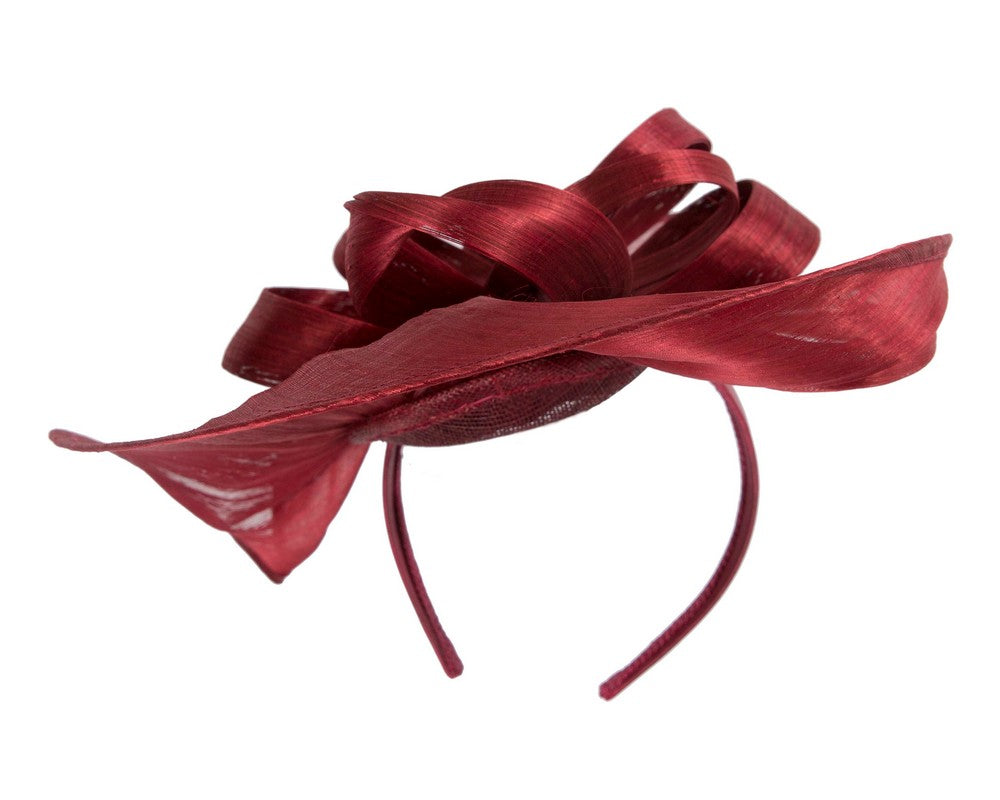 Large burgundy wine silk abaca heart fascinator