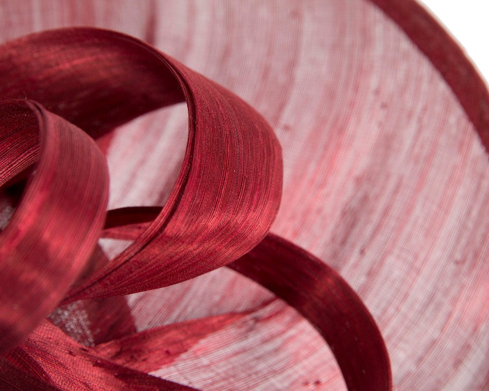 Large burgundy wine silk abaca heart fascinator